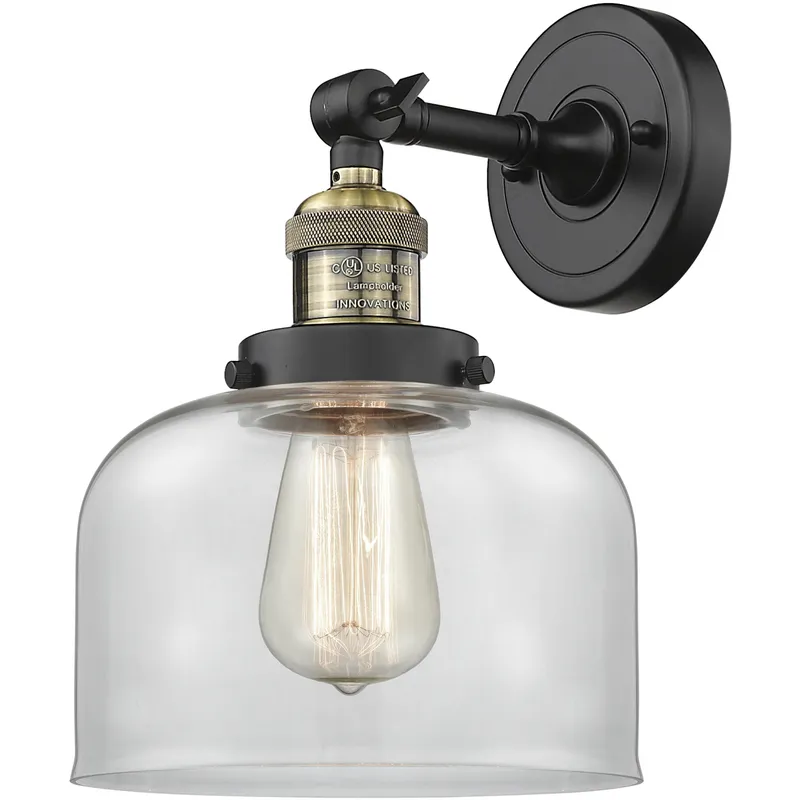 Franklin Restoration Large Bell 1 Light 8 inch Black Antique Brass Semi-Flush Mount Ceiling Light in Clear Glass, Franklin Restoration