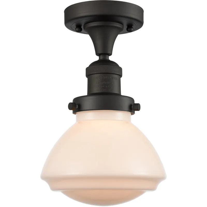 Franklin Restoration Olean 1 Light 7 inch Oil Rubbed Bronze Semi-Flush Mount Ceiling Light in Matte White Glass, Franklin Restoration