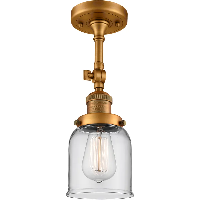 Franklin Restoration Small Bell 1 Light 5 inch Brushed Brass Semi-Flush Mount Ceiling Light in Clear Glass, Franklin Restoration