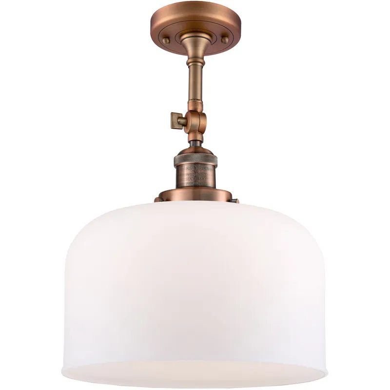 Franklin Restoration X-Large Bell LED 12 inch Antique Copper Semi-Flush Mount Ceiling Light in Matte White Glass, Franklin Restoration