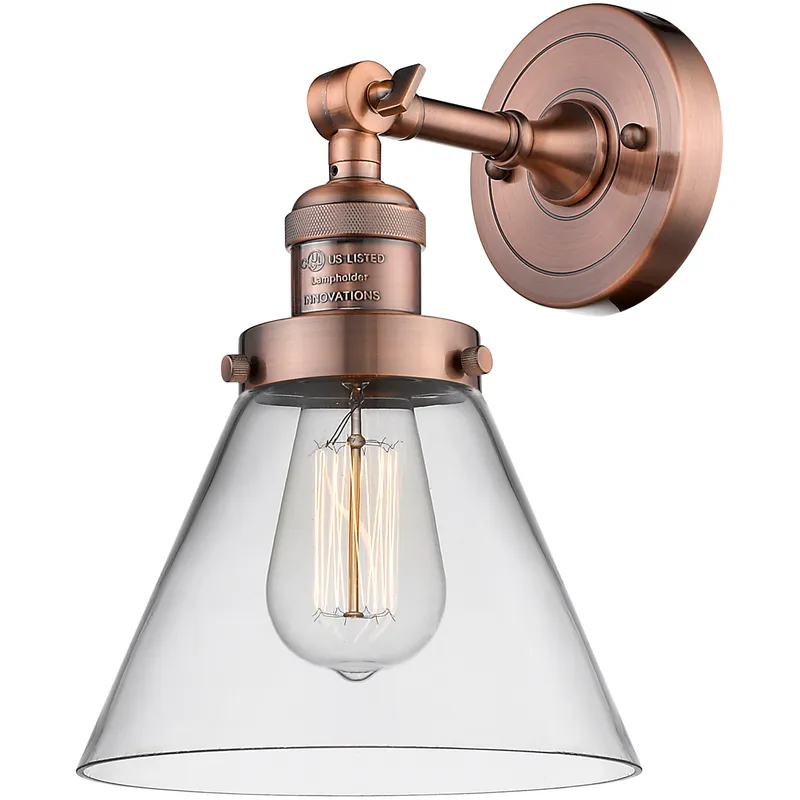 Franklin Restoration Large Cone 1 Light 8 inch Antique Copper Semi-Flush Mount Ceiling Light in Clear Glass, Franklin Restoration