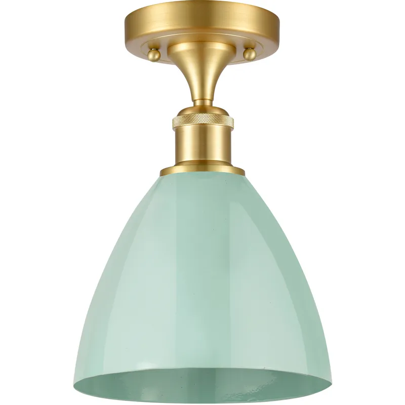 Ballston Plymouth Dome LED 7.5 inch Satin Gold Semi-Flush Mount Ceiling Light in Matte Seafoam