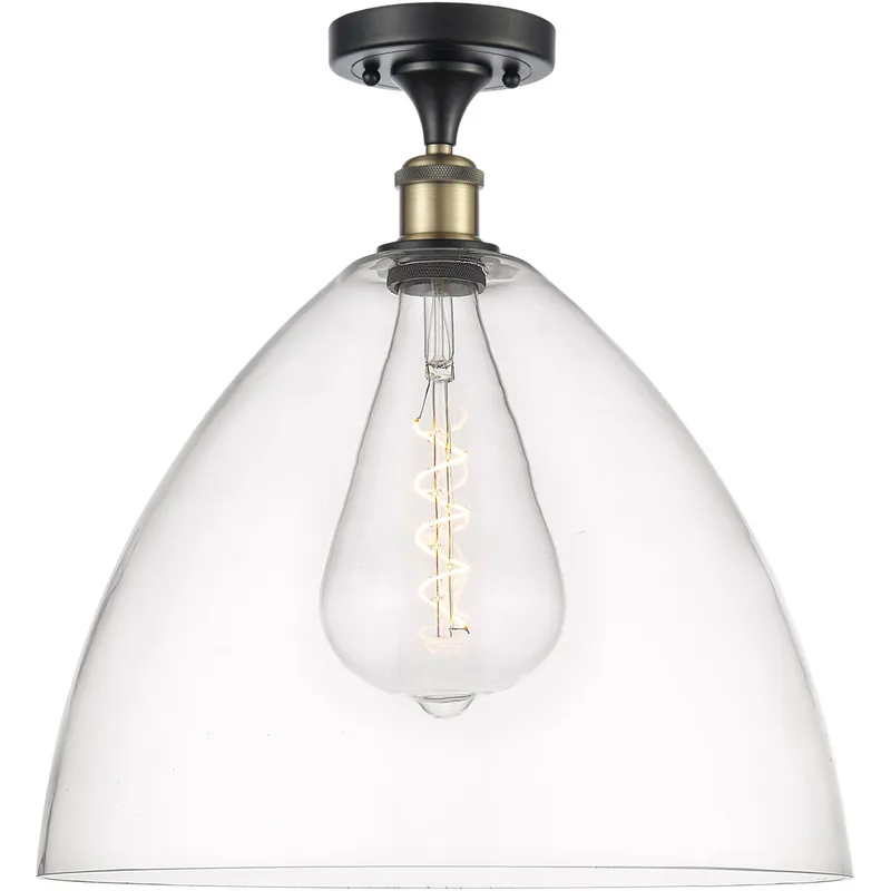 Ballston Dome 1 Light 16 inch Black Antique Brass Semi-Flush Mount Ceiling Light in Clear Glass
