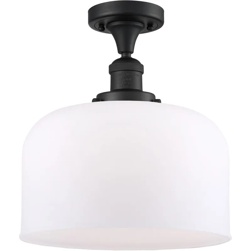 Franklin Restoration X-Large Bell LED 12 inch Matte Black Semi-Flush Mount Ceiling Light in Matte White Glass, Franklin Restoration
