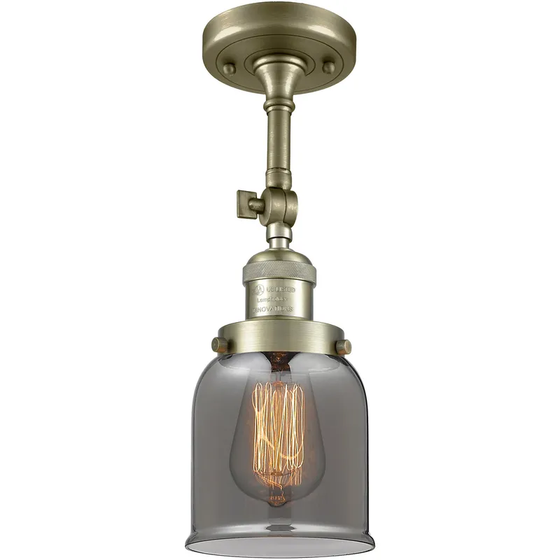 Franklin Restoration Small Bell 1 Light 5 inch Antique Brass Semi-Flush Mount Ceiling Light in Light Smoke Glass, Franklin Restoration