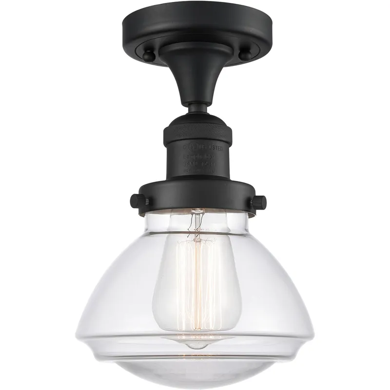 Franklin Restoration Olean 1 Light 7 inch Matte Black Semi-Flush Mount Ceiling Light in Clear Glass, Franklin Restoration