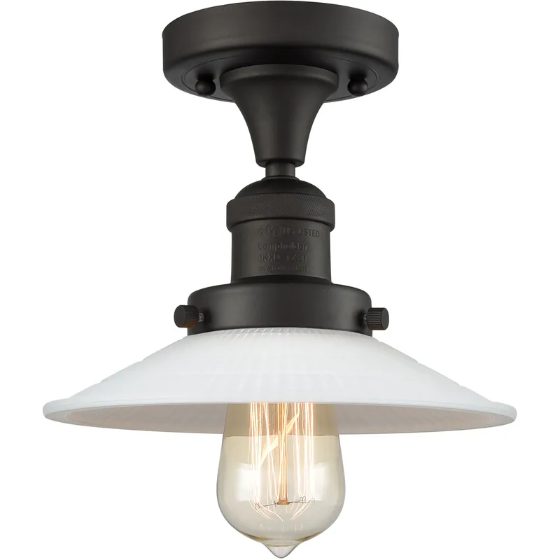 Franklin Restoration Halophane 1 Light 9 inch Oil Rubbed Bronze Semi-Flush Mount Ceiling Light in Matte White Halophane Glass, Franklin Restoration