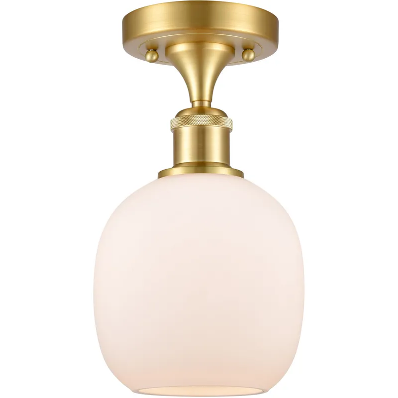 Ballston Belfast LED 6 inch Satin Gold Semi-Flush Mount Ceiling Light in Matte White Glass, Ballston