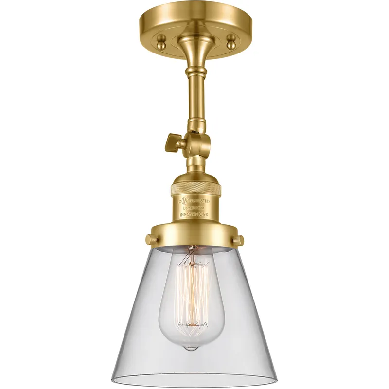 Franklin Restoration Small Cone 1 Light 6.25 inch Satin Gold Semi-Flush Mount Ceiling Light in Clear Glass, Franklin Restoration