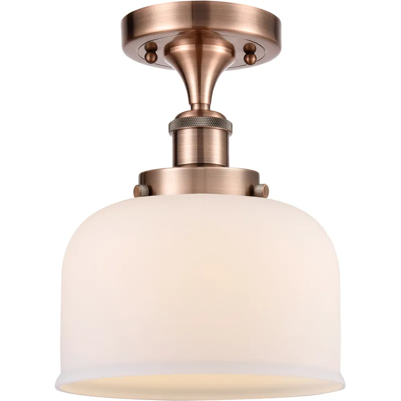 Ballston Large Bell 1 Light 8 inch Antique Copper Semi-Flush Mount Ceiling Light in Matte White Glass