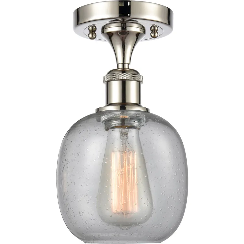Ballston Belfast LED 6 inch Polished Nickel Semi-Flush Mount Ceiling Light in Seedy Glass, Ballston