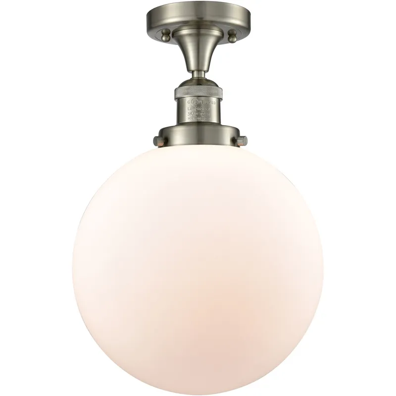 Franklin Restoration X-Large Beacon 1 Light 10 inch Brushed Satin Nickel Semi-Flush Mount Ceiling Light in Matte White Glass, Franklin Restoration