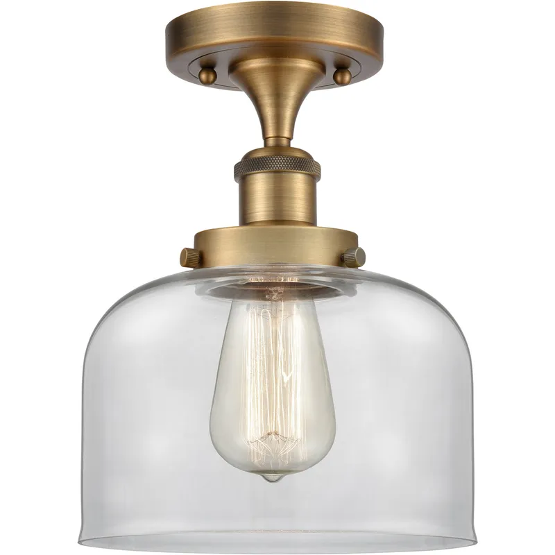 Ballston Large Bell 1 Light 8 inch Brushed Brass Semi-Flush Mount Ceiling Light in Clear Glass