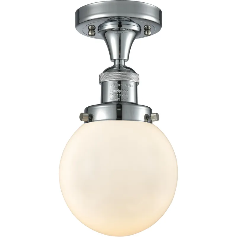 Franklin Restoration Beacon 1 Light 6 inch Polished Chrome Semi-Flush Mount Ceiling Light in Matte White Glass, Franklin Restoration
