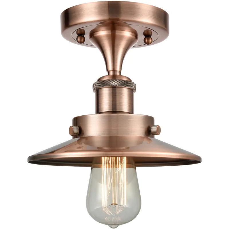 Edison 1 Light 8 inch Antique Copper Semi-Flush Mount Ceiling Light