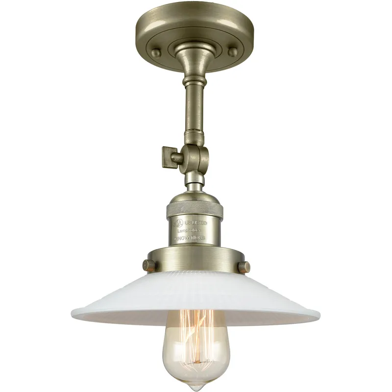 Franklin Restoration Halophane LED 9 inch Antique Brass Semi-Flush Mount Ceiling Light in Matte White Halophane Glass, Franklin Restoration