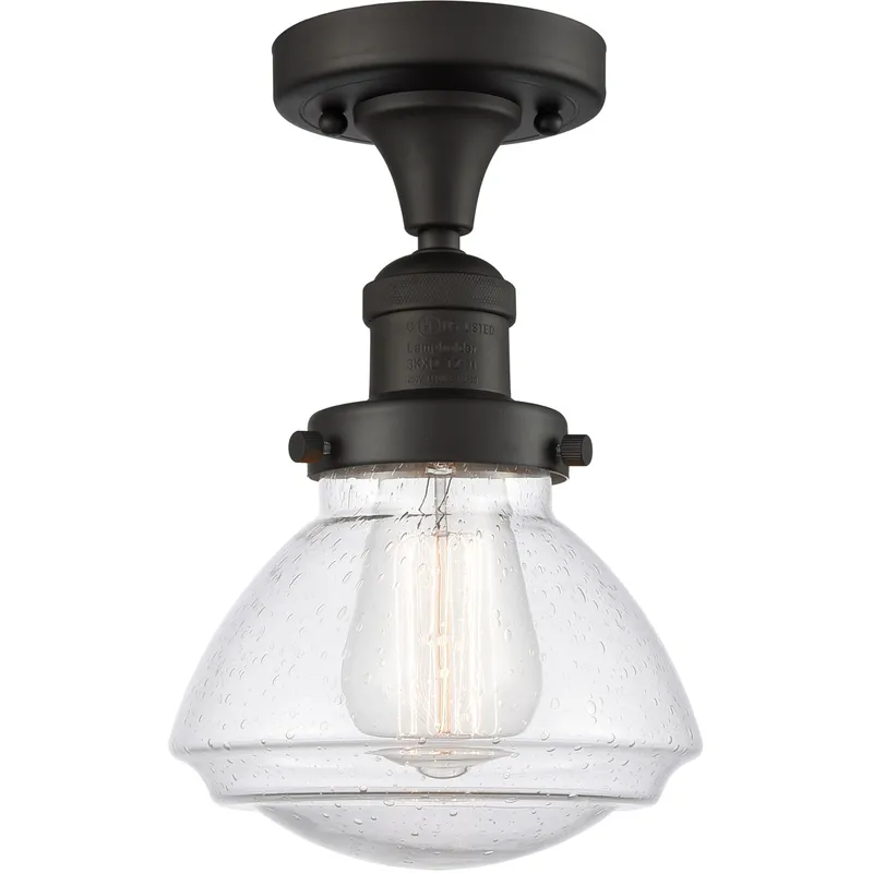 Franklin Restoration Olean 1 Light 7 inch Oil Rubbed Bronze Semi-Flush Mount Ceiling Light in Seedy Glass, Franklin Restoration