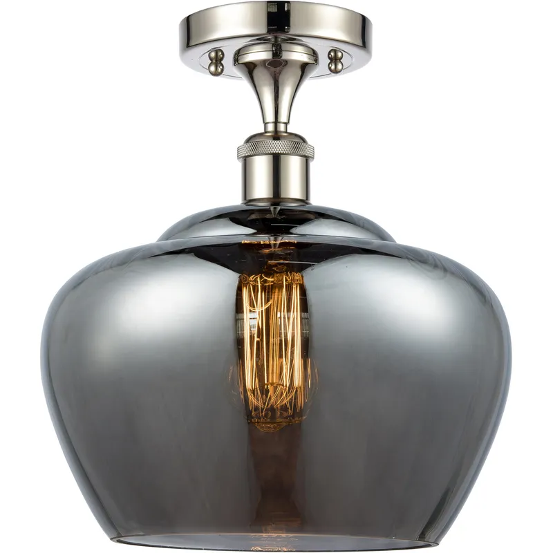 Ballston Large Fenton 1 Light 11 inch Polished Nickel Semi-Flush Mount Ceiling Light in Light Smoke Glass, Ballston