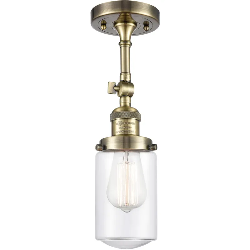 Franklin Restoration Dover LED 5 inch Antique Brass Semi-Flush Mount Ceiling Light in Clear Glass, Franklin Restoration