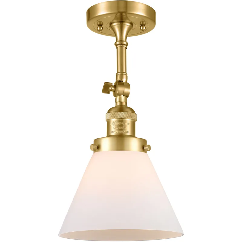 Franklin Restoration Large Cone 1 Light 8 inch Satin Gold Semi-Flush Mount Ceiling Light in Matte White Glass, Franklin Restoration