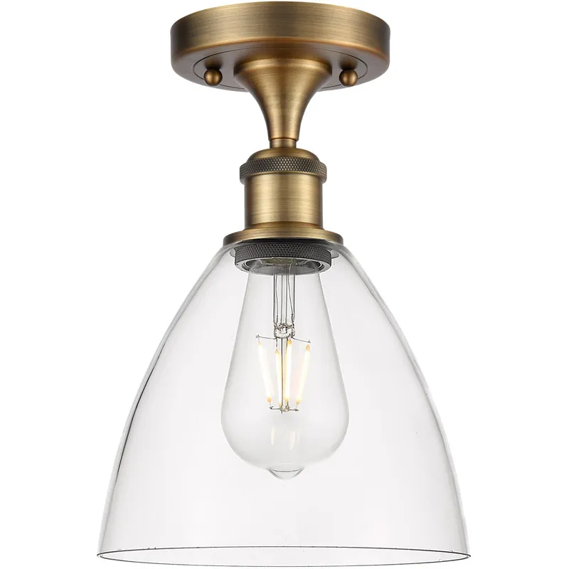 Ballston Dome LED 7.5 inch Brushed Brass Semi-Flush Mount Ceiling Light in Clear Glass