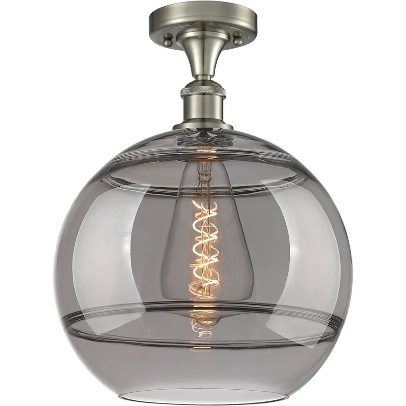 Edison Rochester 1 Light 12 inch Brushed Satin Nickel Semi-Flush Mount Ceiling Light in Light Smoke Glass