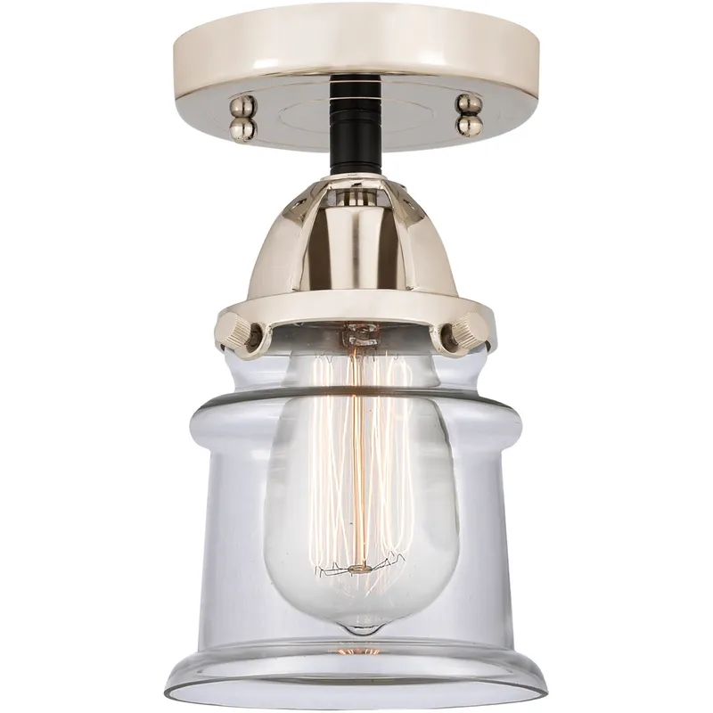 Nouveau 2 Small Canton 1 Light 5 inch Black Polished Nickel Semi-Flush Mount Ceiling Light in Clear Glass