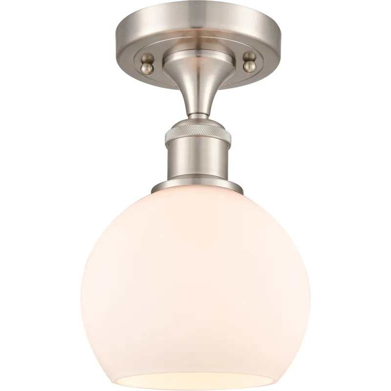 Ballston Athens LED 6 inch Brushed Satin Nickel Semi-Flush Mount Ceiling Light in Matte White Glass
