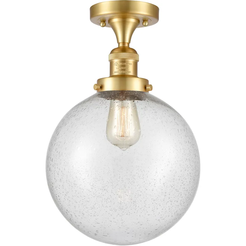 Franklin Restoration X-Large Beacon 1 Light 10 inch Satin Gold Semi-Flush Mount Ceiling Light in Seedy Glass, Franklin Restoration