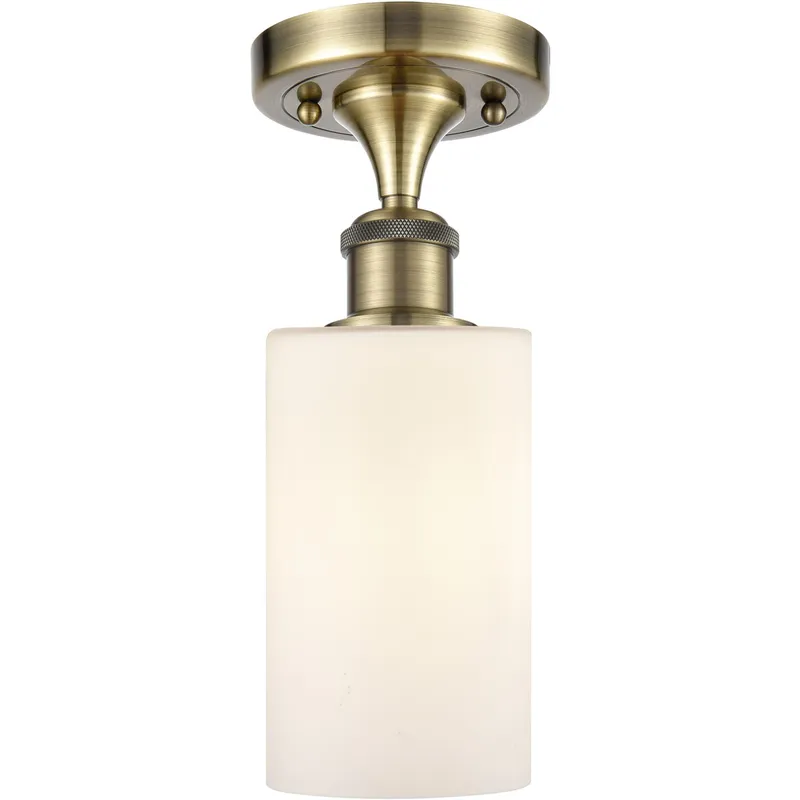 Ballston Clymer 1 Light 4 inch Antique Brass Semi-Flush Mount Ceiling Light in Incandescent, Matte White Glass, Ballston