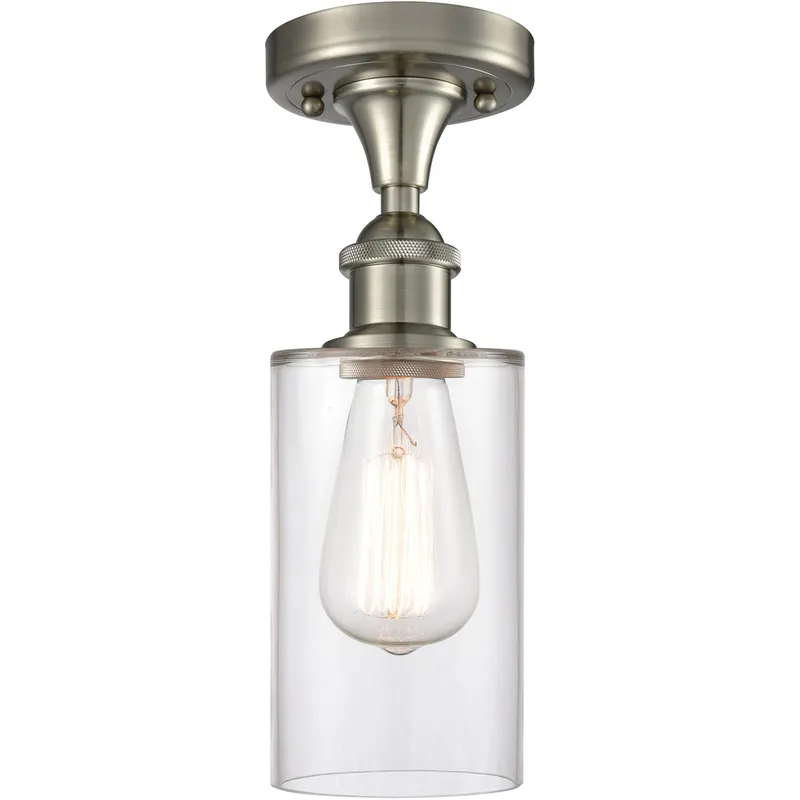 Ballston Clymer 1 Light 4 inch Brushed Satin Nickel Semi-Flush Mount Ceiling Light in Clear Glass, Ballston