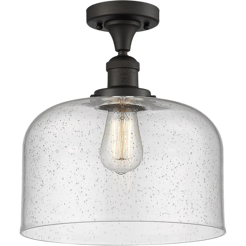 Franklin Restoration X-Large Bell LED 12 inch Oil Rubbed Bronze Semi-Flush Mount Ceiling Light in Seedy Glass, Franklin Restoration
