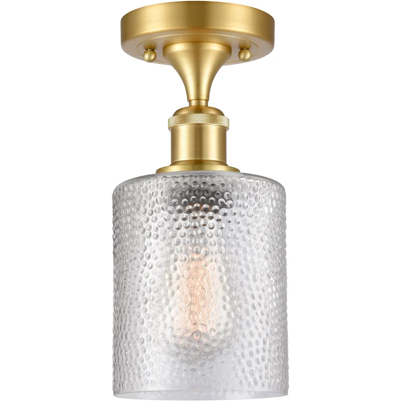 Ballston Cobbleskill 1 Light 5 inch Satin Gold Semi-Flush Mount Ceiling Light in Clear Glass, Ballston