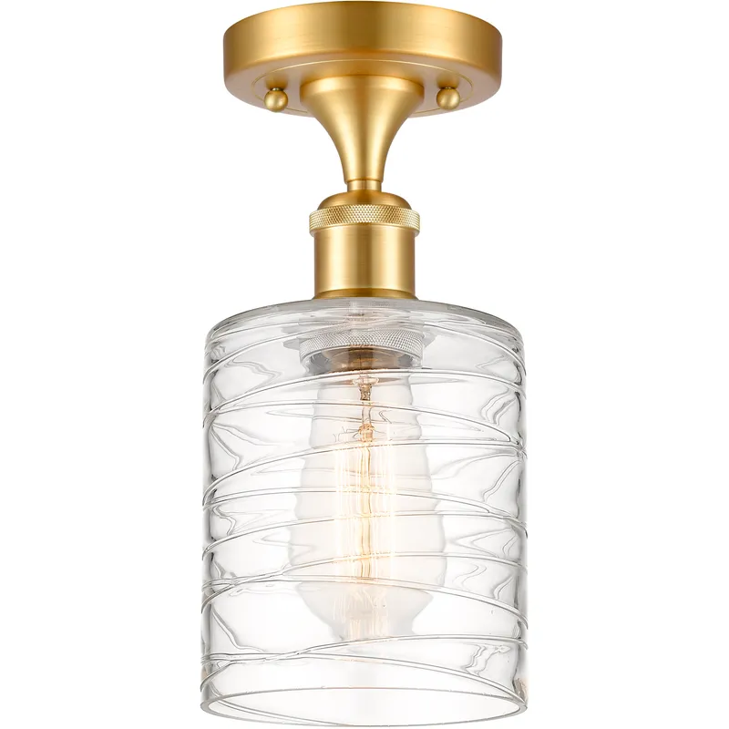 Cobbleskill 1 Light 5 inch Satin Gold Semi-Flush Mount Ceiling Light in Deco Swirl Glass