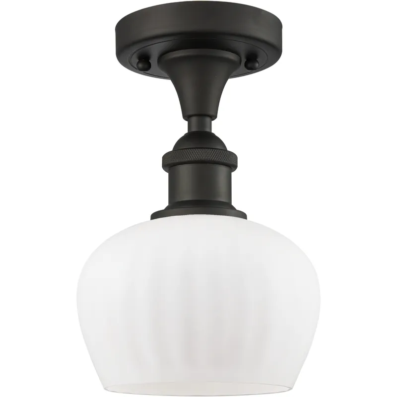 Edison Fenton 1 Light 6.5 inch Oil Rubbed Bronze Semi-Flush Mount Ceiling Light in Matte White Glass