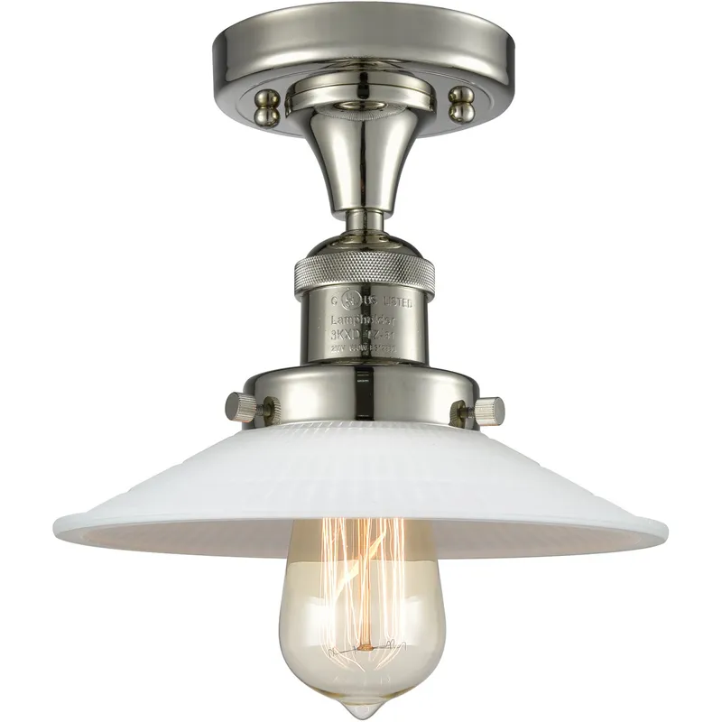Franklin Restoration Halophane 1 Light 9 inch Polished Nickel Semi-Flush Mount Ceiling Light in Matte White Halophane Glass, Franklin Restoration