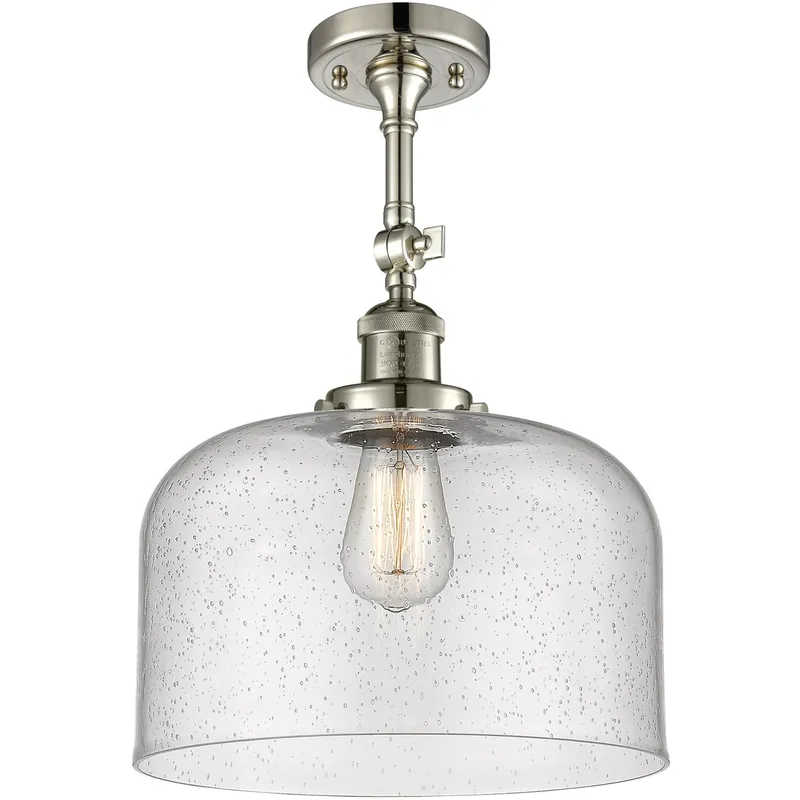 Franklin Restoration X-Large Bell LED 12 inch Polished Nickel Semi-Flush Mount Ceiling Light in Seedy Glass, Franklin Restoration