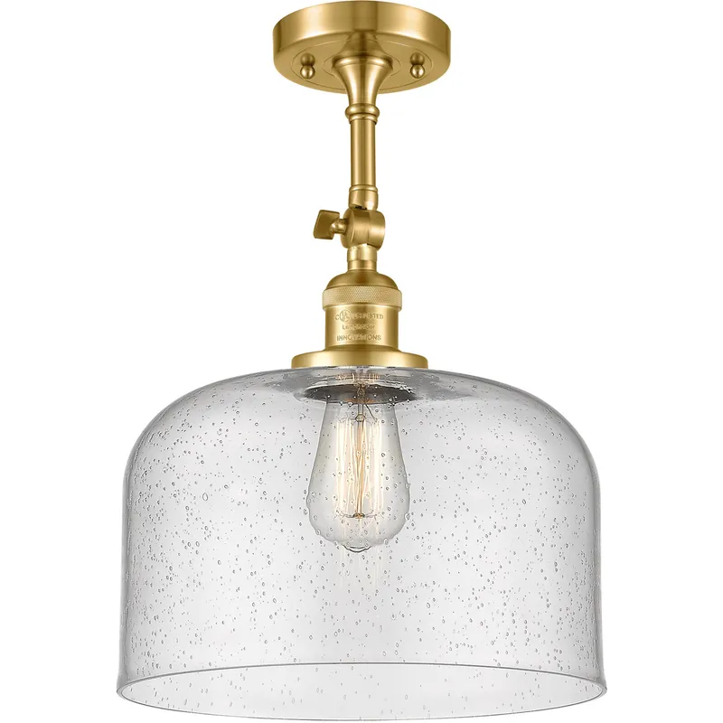 Franklin Restoration X-Large Bell LED 12 inch Satin Gold Semi-Flush Mount Ceiling Light in Seedy Glass, Franklin Restoration