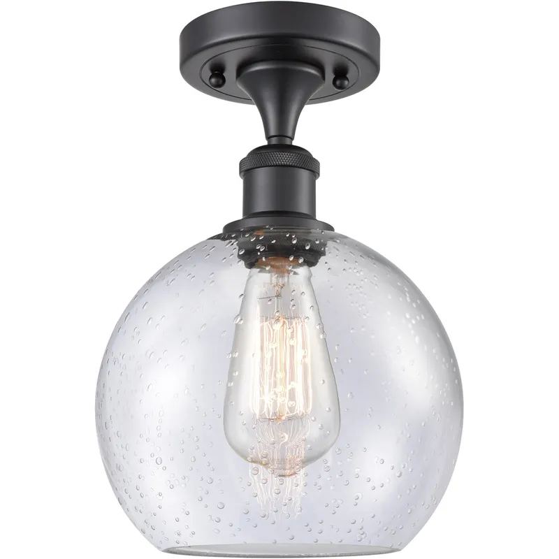 Ballston Athens LED 8 inch Matte Black Semi-Flush Mount Ceiling Light in Seedy Glass, Ballston
