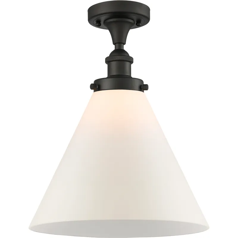 Ballston X-Large Cone 1 Light 8 inch Oil Rubbed Bronze Semi-Flush Mount Ceiling Light in Matte White Glass