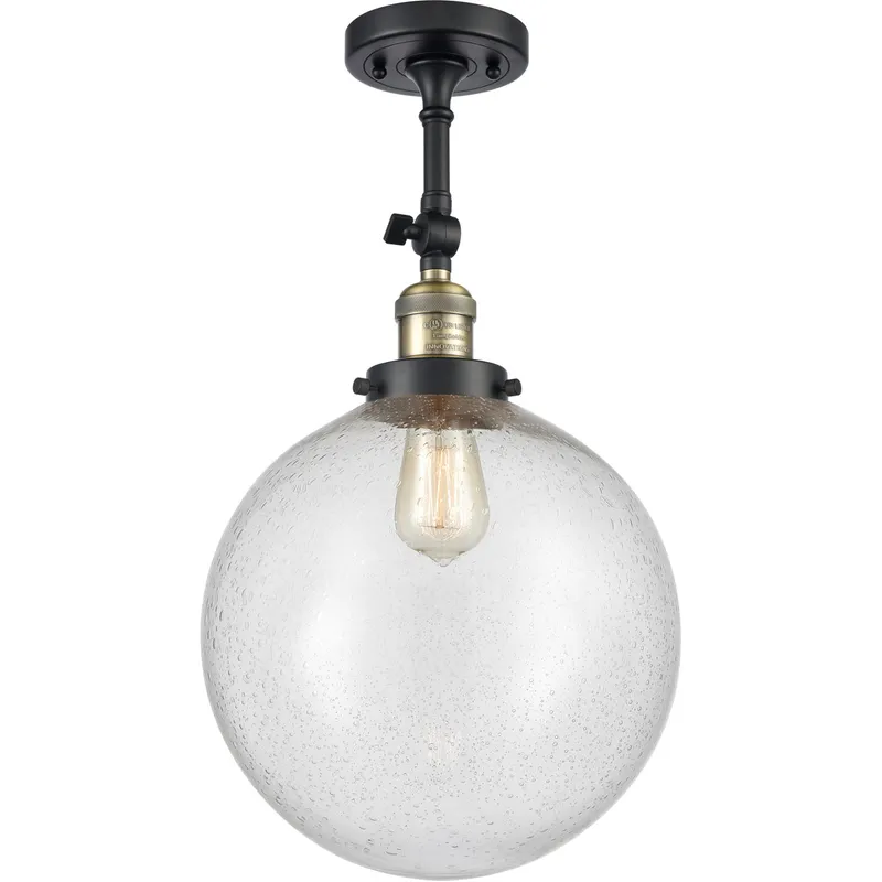 Franklin Restoration XX-Large Beacon 1 Light 12 inch Black Antique Brass Semi-Flush Mount Ceiling Light in Seedy Glass, Franklin Restoration
