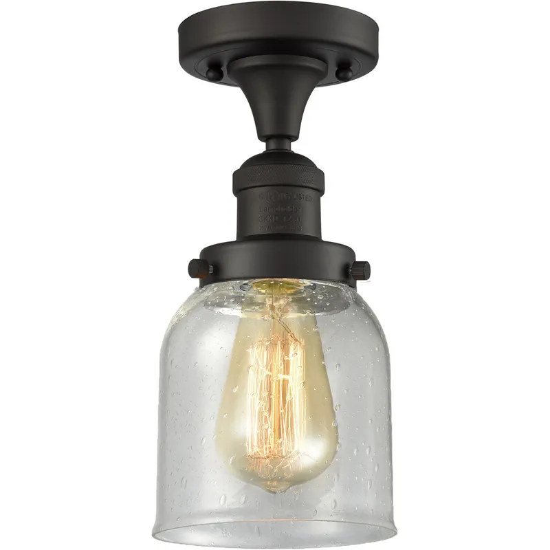 Franklin Restoration Small Bell 1 Light 5 inch Oil Rubbed Bronze Semi-Flush Mount Ceiling Light in Seedy Glass, Franklin Restoration