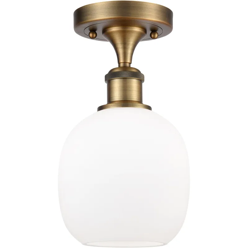 Ballston Belfast LED 6 inch Brushed Brass Semi-Flush Mount Ceiling Light in Matte White Glass, Ballston