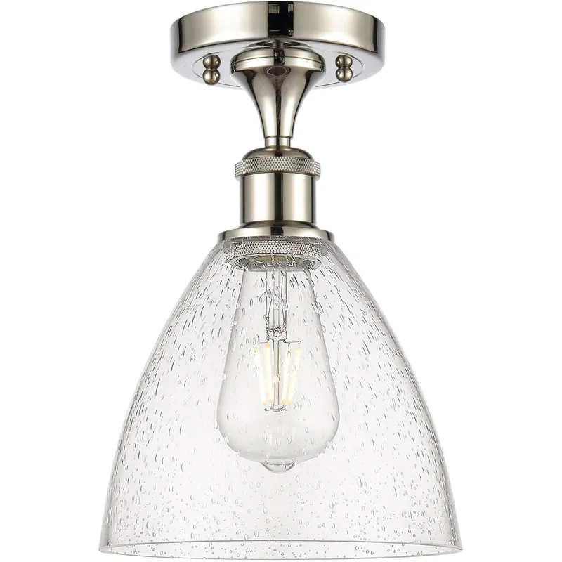 Ballston Dome LED 7.5 inch Polished Nickel Semi-Flush Mount Ceiling Light in Seedy Glass