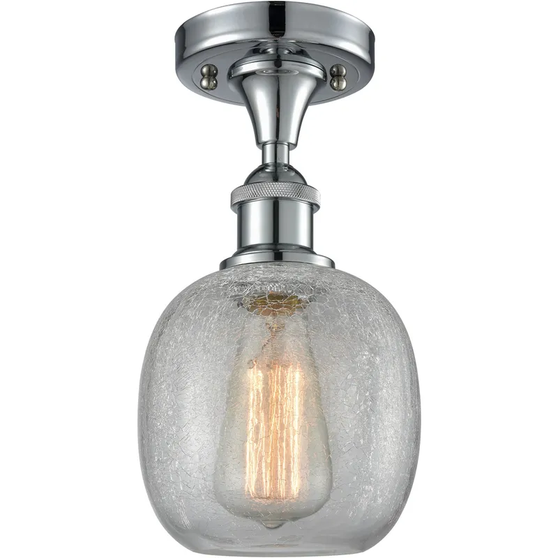 Ballston Belfast LED 6 inch Polished Chrome Semi-Flush Mount Ceiling Light in Clear Crackle Glass, Ballston