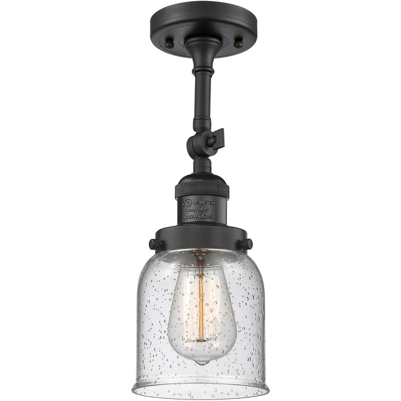 Franklin Restoration Small Bell LED 5 inch Matte Black Semi-Flush Mount Ceiling Light in Seedy Glass, Franklin Restoration