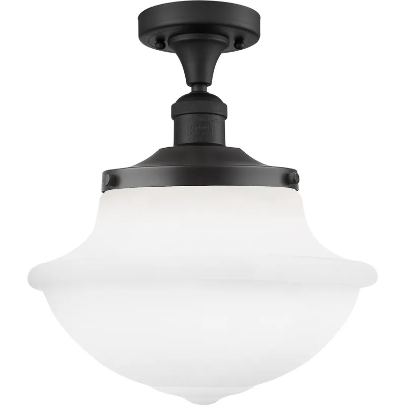 Franklin Restoration Large Oxford 1 Light 12 inch Oil Rubbed Bronze Semi-Flush Mount Ceiling Light in Matte White Glass, Franklin Restoration