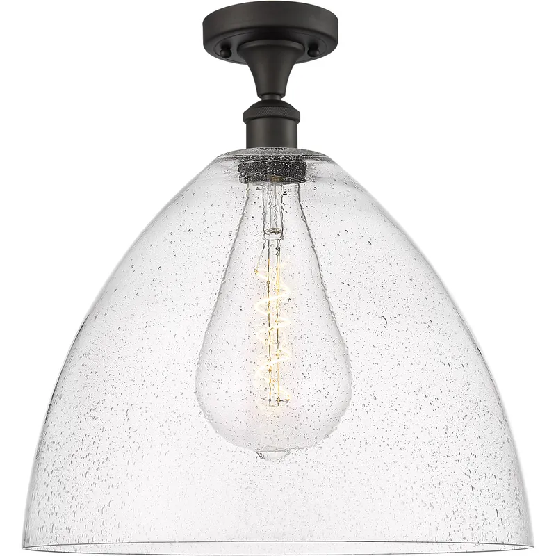 Ballston Dome LED 16 inch Oil Rubbed Bronze Semi-Flush Mount Ceiling Light in Seedy Glass