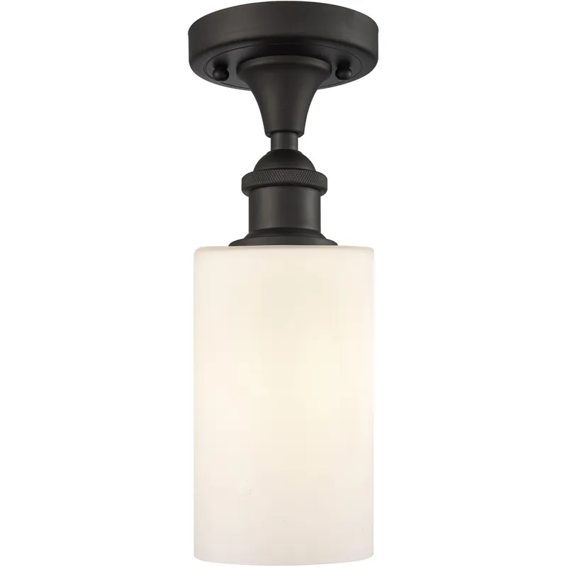 Ballston Clymer 1 Light 4 inch Oil Rubbed Bronze Semi-Flush Mount Ceiling Light in Matte White Glass, Ballston