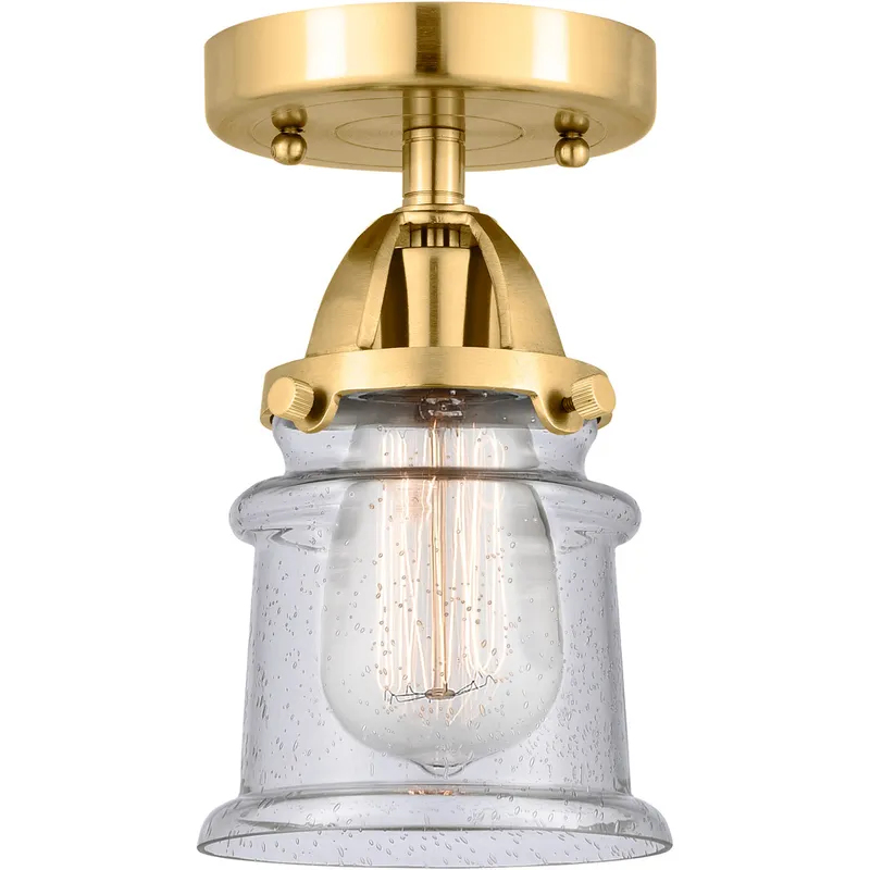 Nouveau 2 Small Canton 1 Light 5 inch Satin Gold Semi-Flush Mount Ceiling Light in Seedy Glass